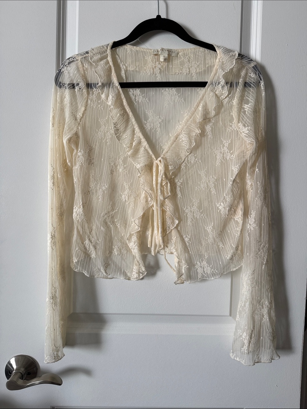 Sheer Ruffle Tie-Front Women's Top - Cream